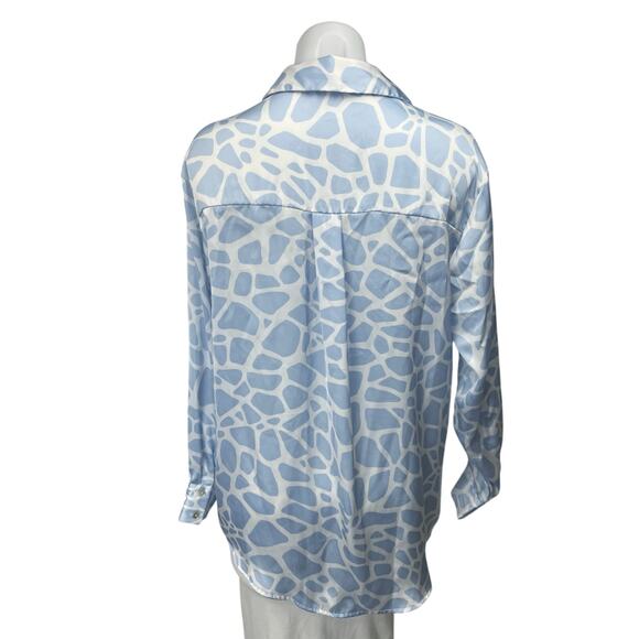Zara Blue White Silk Satin Animal Print Long Sleeve Button Down Shirt Top Size S - Picture 2 of 5